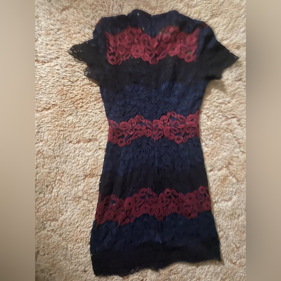 Sexy Red and Black Lace Color Block Striped Dress by Express - Picture 1 of 7